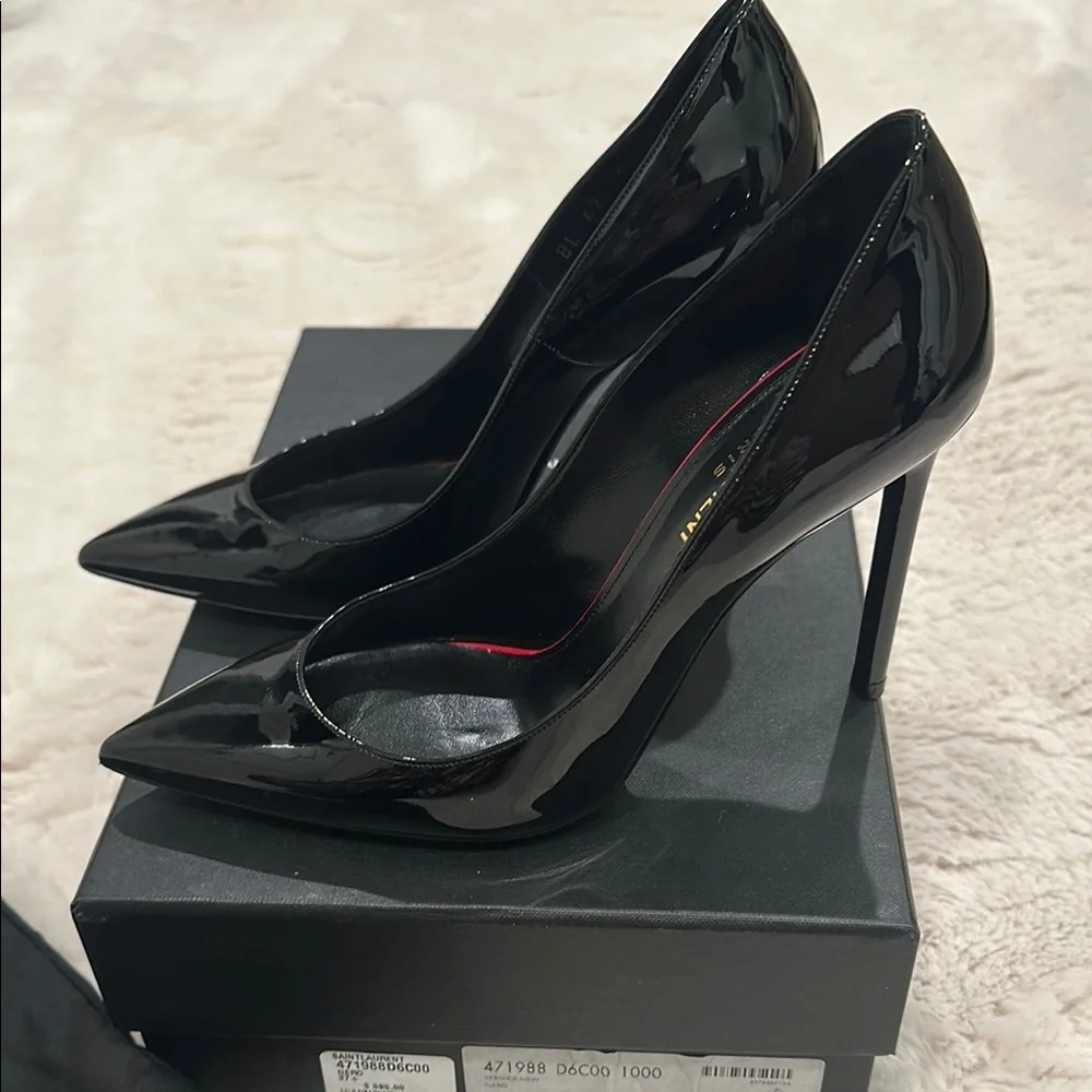 Saint Laurent Black Patent Leather Stiletto Heels - Picture 8 of 9